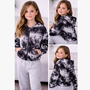 Girls Tie Dye Hoodie Jacket Black White Zip Up Crop Hoodie Trendy Streetwear